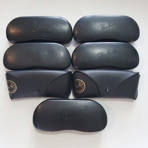 Ray Ban Sunglasses Cases Lot Of 7 Soft Shell  Hard Clam Shell Black Leather Used